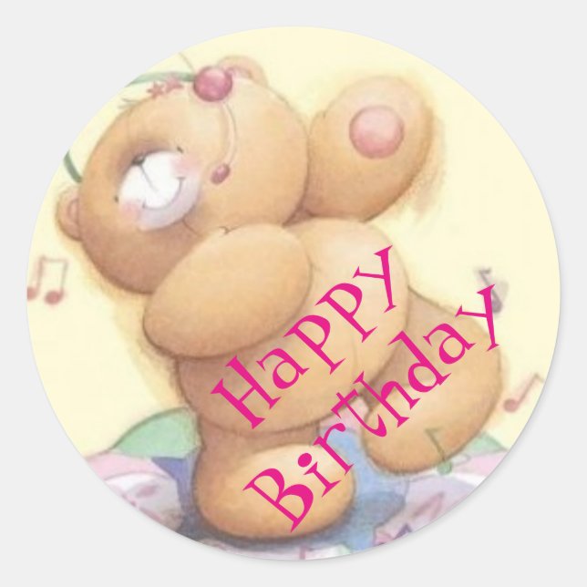 Sticker Rond Joyeux anniversaire/Stickers/Ours en peluche (Devant)