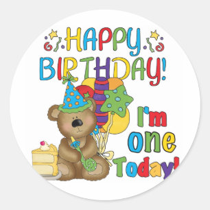 Sticker Rond Joyeux anniversaire Teddy Bear 1er T-shirts et cad