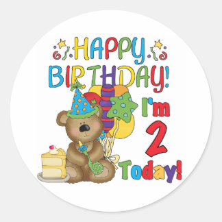 Sticker Rond Joyeux anniversaire Teddy Bear 2e anniversaire
