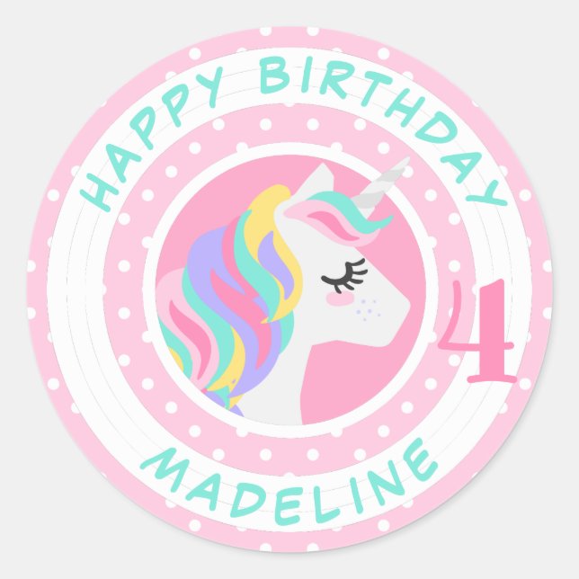 Sticker Rond Joyeux anniversaire | Unicorn Pastel Pois (Devant)