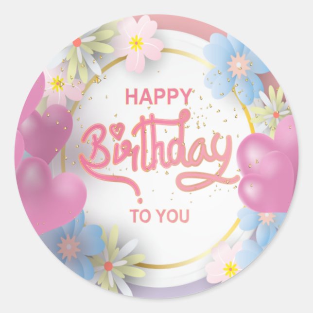 Sticker Rond Joyeux anniversaire unisex mot art (Devant)