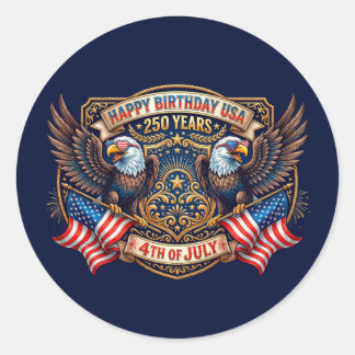 Sticker Rond Joyeux Anniversaire USA 250 Ans | Aigles Patriotiq