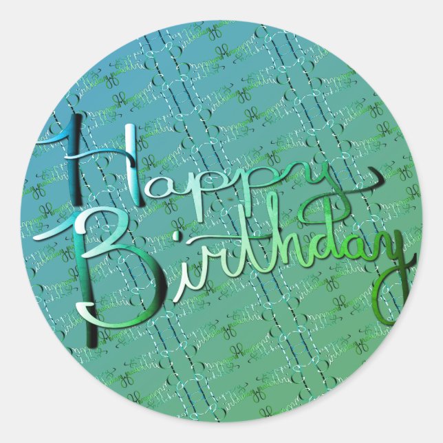 Sticker Rond "Joyeux anniversaire !" Vert dégradé écrit à la ma (Devant)