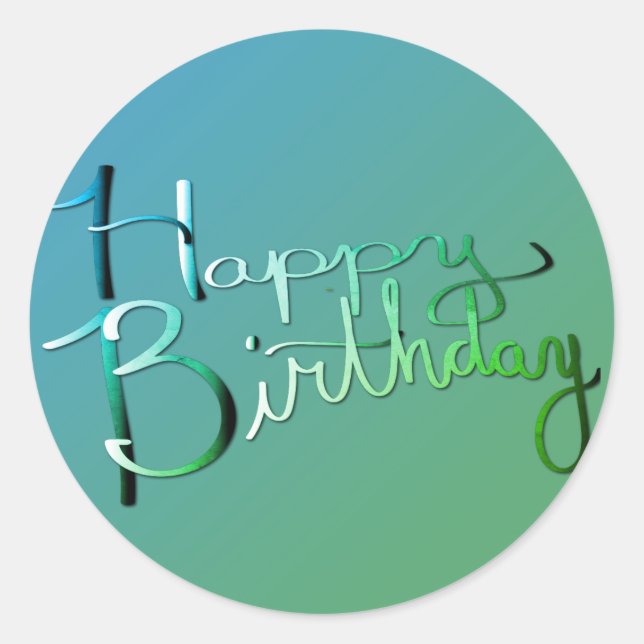 Sticker Rond "Joyeux anniversaire !" Vert dégradé écrit à la ma (Devant)