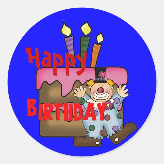 Sticker Rond Joyeux Anniversaire Vois Cake Clown (Devant)