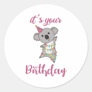 Sticker Rond Joyeux Anniversaire Vous Souhaite Koala Cute Anima