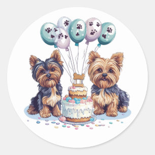 Sticker Rond Joyeux anniversaire Yorkie Chien