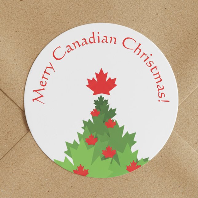 Sticker Rond Joyeux arbre de Noël en feuille d'érable (Créateur téléchargé)