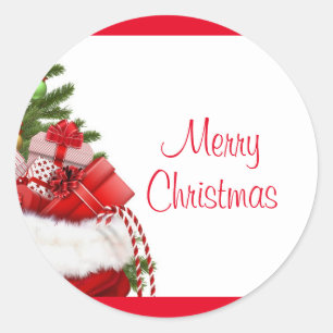 Sticker Rond Joyeux Arbre De Noël Et Cadeaux Élégant Modèle