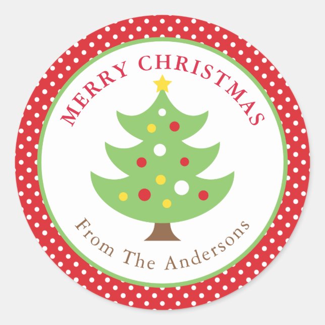 Sticker rond Joyeux Arbre de Noël personnalisé (Devant)