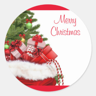 Sticker Rond Joyeux Arbre De Noël Personnalisé Et Cadeaux Él
