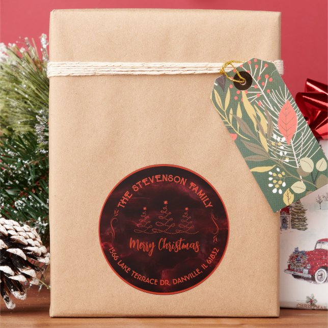 Sticker Rond Joyeux arbres de Noël Bourgogne (vacances)