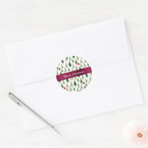 Sticker Rond Joyeux arbres de Noël rouges verts