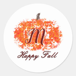 Sticker Rond Joyeux Automne Monogramme Personnel Famille Citrou