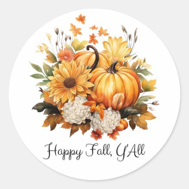 Sticker Rond Joyeux automne Y'all (Devant)