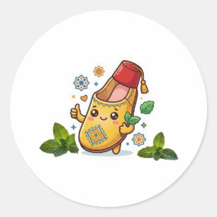 Sticker Rond Joyeux Balgha marocain Kawaii - Traditionnel Jaune