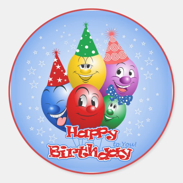 Sticker Rond Joyeux Ballons d'anniversaire amusant (Devant)