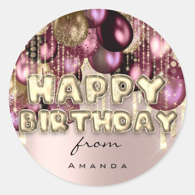 Sticker Rond Joyeux BALLONS DE PARTIES SCINTILLANT D'OR Bourgog (Devant)