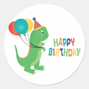 Sticker Rond Joyeux Ballons Dinosaures Anniversaire
