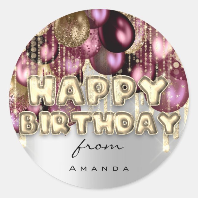 Sticker Rond Joyeux BALLONS D'Or D'Argent Bourgogne (Devant)