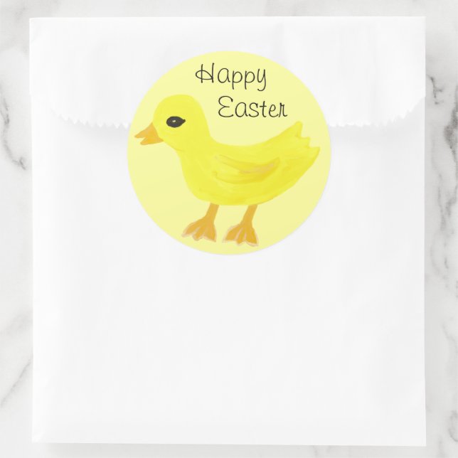Sticker Rond Joyeux Bébé Jaune de Pâques (Sac)