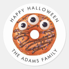 Sticker Rond Joyeux beigne de monstre orange d'Halloween