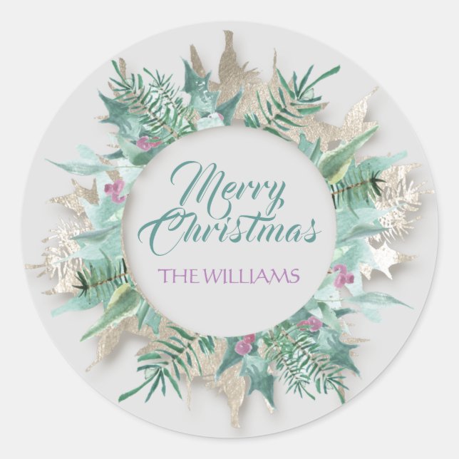 Sticker Rond Joyeux Belly Noël Joyeux Vacances Gris Turquoise (Devant)