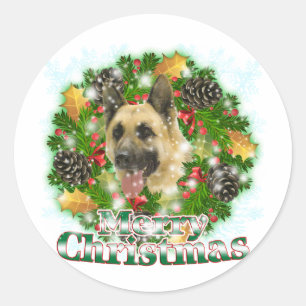 Sticker Rond Joyeux berger allemand de Noël