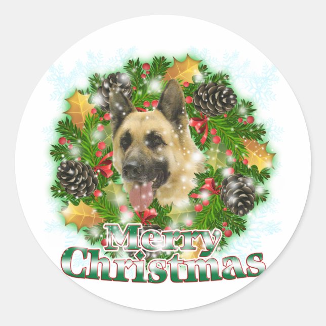 Sticker Rond Joyeux berger allemand de Noël (Devant)