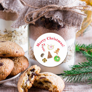 Sticker Rond Joyeux biscuits d'aquarelle de Noël