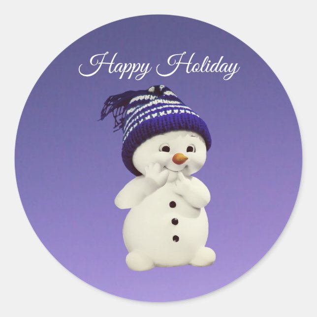 Sticker Rond Joyeux bonhomme de neige, vacances (Devant)