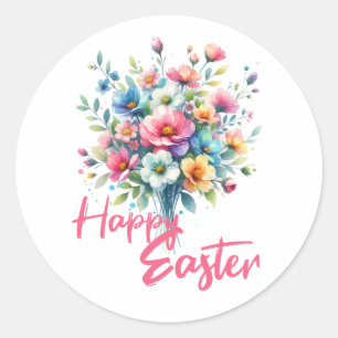 Sticker Rond Joyeux bouquet de fleurs rose pastel pastel de Pâq