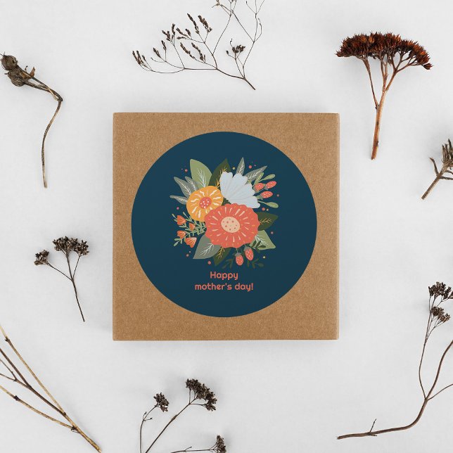 Sticker Rond Joyeux bouquet fleuri de la journée de la mère (Créateur téléchargé)