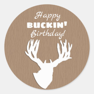 Sticker Rond Joyeux Buckin' Birthday Hunting