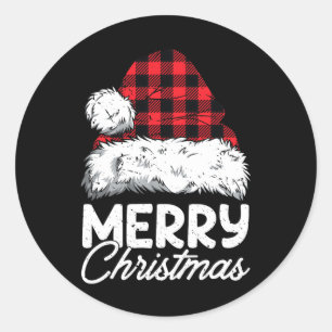 Sticker Rond Joyeux Buffalo de Noël Plaid Rouge Noël Noël Noël 