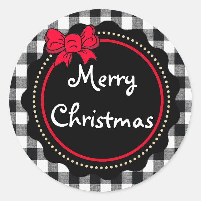 Sticker Rond Joyeux Buffalo de Noël Plaid Style Country (Devant)
