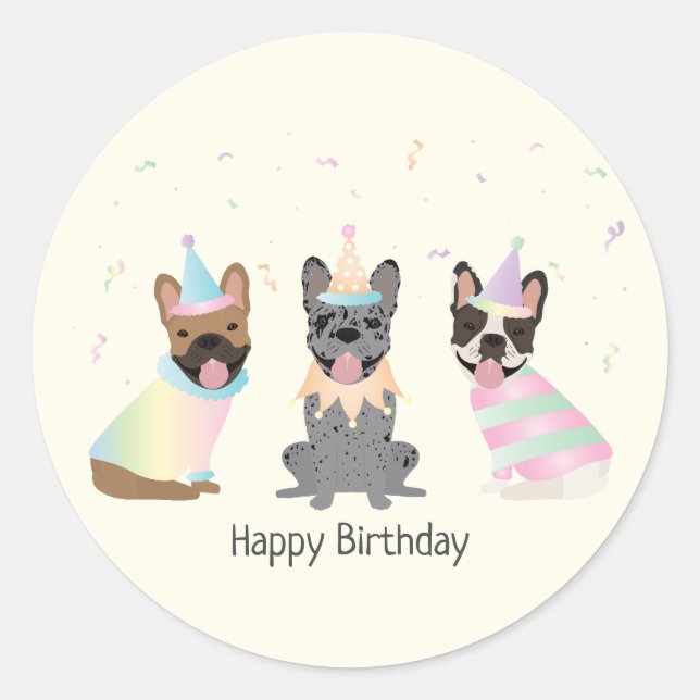 Sticker Rond Joyeux Bulldogs français (Devant)