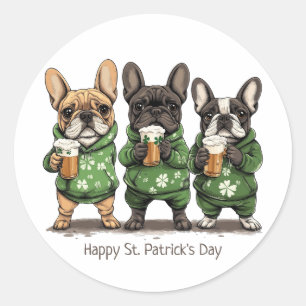 Sticker Rond Joyeux Bulldogs français de la Saint-Patrick