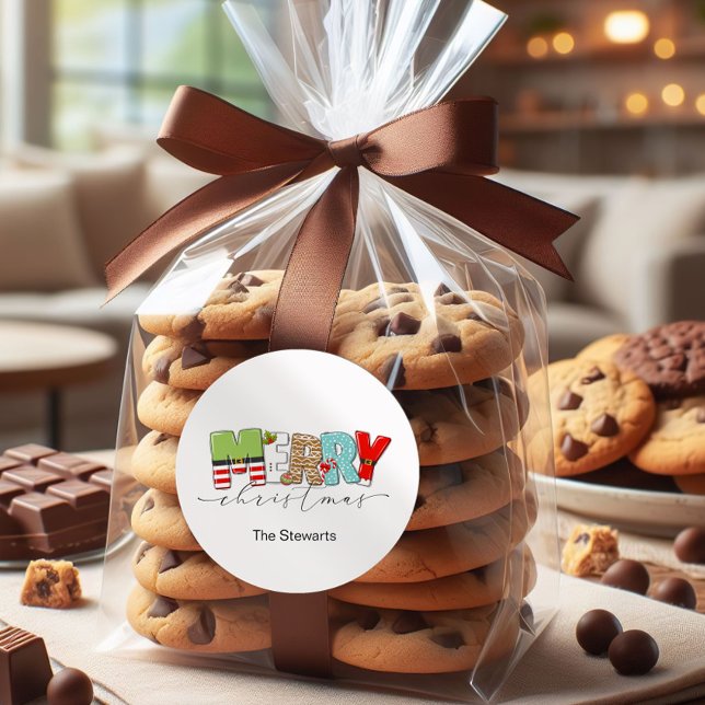 Sticker Rond Joyeux cadeau de Noël, typographie de vacances (Créateur téléchargé)