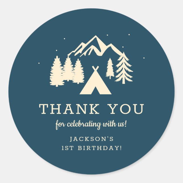 Sticker Rond Joyeux Camper Anniversaire Merci de fête (Devant)