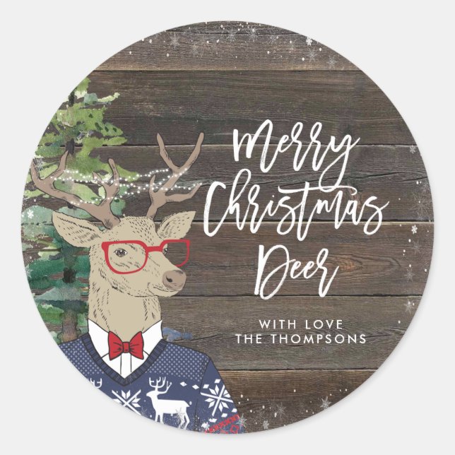 Sticker Rond joyeux cerf de noël (Devant)