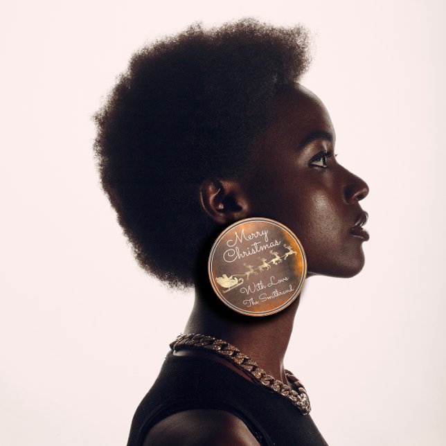 Sticker Rond Joyeux chalet de Noël GoldSanta Reindeer en leight (Merry Christmas Cottage GoldSanta Reindeer Sleight Classic Round Sticker)