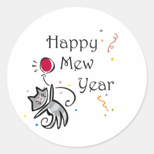 Sticker Rond Joyeux chat de fête de l'année