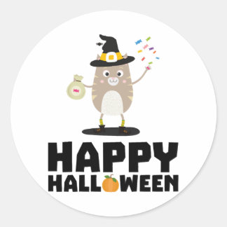 Sticker Rond Joyeux chat sorcier Halloween