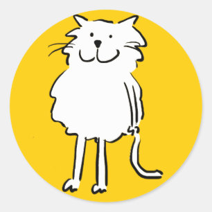 Sticker Rond Joyeux chat souriant comme dessin amusant