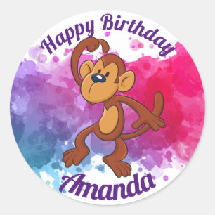 Sticker Rond Joyeux chevalier de singe d'anniversaire