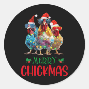 Sticker Rond Joyeux Chickmas Ornement Lights Poulet Farmer Chri