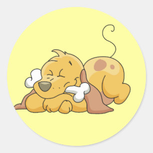 Sticker Rond Joyeux Chien avec T-shirts et cadeaux d'os