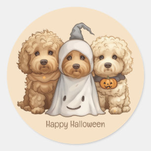 Sticker Rond Joyeux chien d'Halloween Goldendoodle