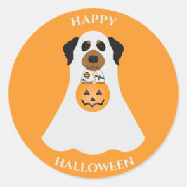 Sticker Rond Joyeux chien fantôme d'Halloween